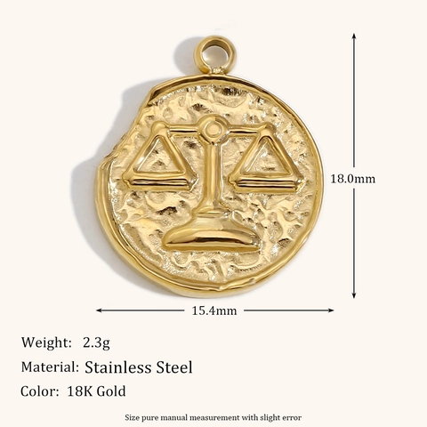 Vintage Stainless Steel 18K Gold Plated Twelve Zodiac Signs Relief Coin Pendant DIY Jewelry Findings For Women Necklaces