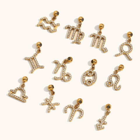 12 Ciondoli Zodiaco Costellazione Donna Acciaio Inossidabile Placcato Oro 18K Strass Simbolo Zodiacale Pendente Gioielli