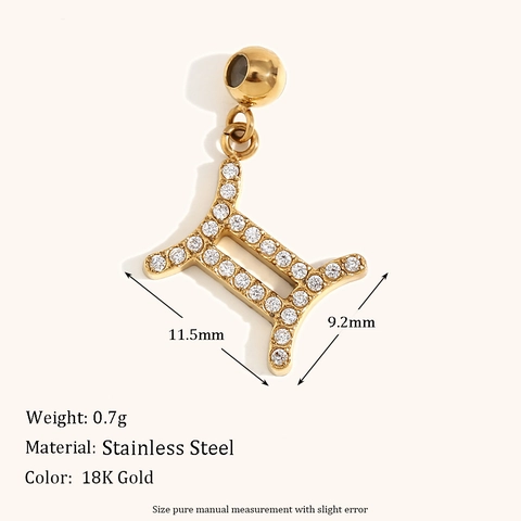 12 Ciondoli Zodiaco Costellazione Donna Acciaio Inossidabile Placcato Oro 18K Strass Simbolo Zodiacale Pendente Gioielli