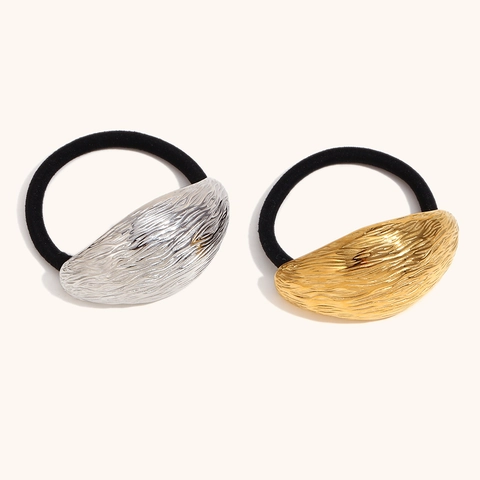 Goma de Pelo Minimalista de Acero Inoxidable para Mujer Dorado Plateado Textura de Concha Patrón de Ondas Cuerda de Pelo Elástica Moda Accesorios para el Cabello
