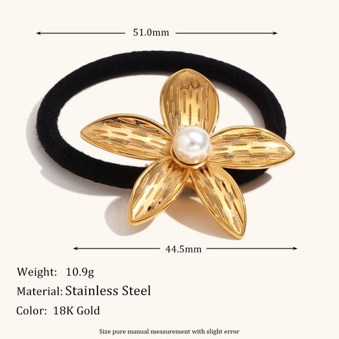Goma para el Pelo Elegante de Acero Inoxidable con Flor de Frangipani y Perla Artificial para Mujer Accesorios de Moda para el Cabello