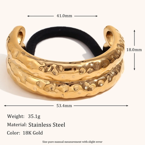 Fashion Stainless Steel Hammered Texture Hair Tie For Women Gold Silver Plated Geometric Double Layer Ponytail Holder Accessory