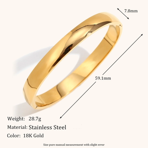 Minimalist Stainless Steel 18K Gold Plated Plain Bangle Bracelet For Women High Polish Simple Geometric Fashion Jewelry Accessory