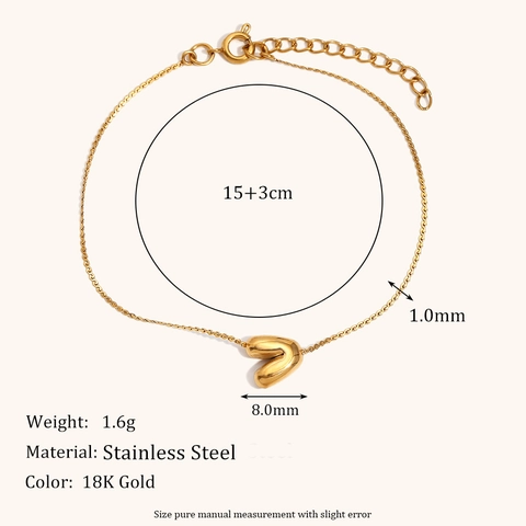 Minimalist 18K Gold Plated Stainless Steel Bubble Letter Bracelet For Women Fashion Polished Initial Chain Bracelet Jewelry