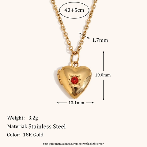 Stainless Steel Heart Locket Necklace For Women 18K Gold Plated Star Rhinestone Birthstone Pendant Locket Jewelry Gift