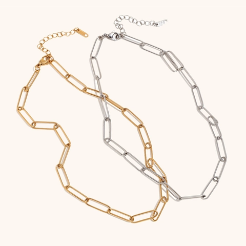 Minimalistische Edelstahl Büroklammer Kette Halskette Für Damen Gold Silber Plattiert Hip Hop Persönlichkeit Geometrische Loop Link Kette