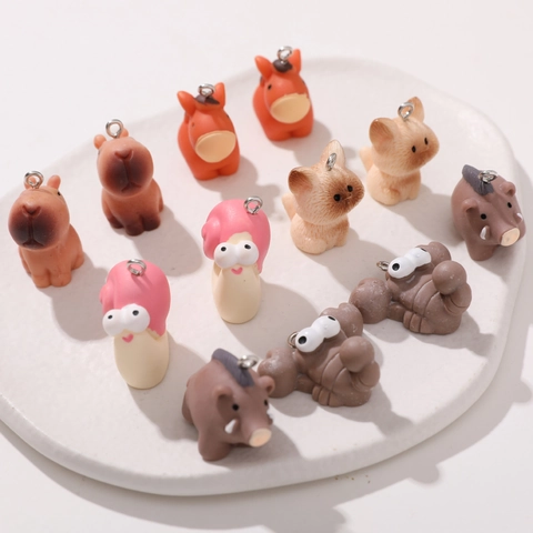 Süße Cartoon Tier Harz Anhänger Für Schmuckherstellung DIY Schlüsselanhänger Ohrringe Anhänger Katze Schnecke Nilpferd Wildschwein Esel Tier Zubehör