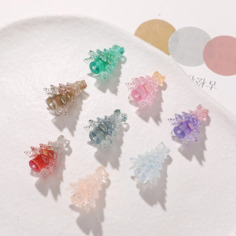 Christmas Tree Resin Beads Gradient Iridescent DIY Jewelry Making Accessories Translucent Holiday Festive Decorative Beads