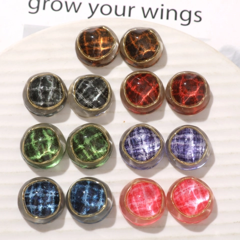 Vintage Round Resin Plaid Patch DIY Jewelry Making Accessories For Stud Earrings Hair Clips Shoes Metal Frame Decor Craft