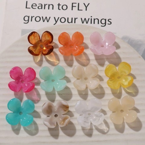 Smudged Acrylic Four-Petal Flower Beads For DIY Handmade Ancient Style Hanfu Hairpin Jewelry Making Accessories