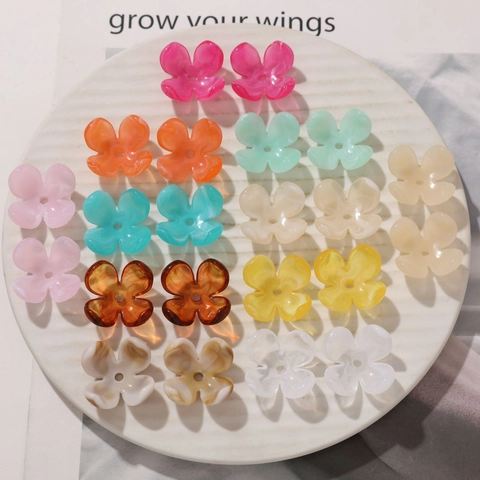 Smudged Acrylic Four-Petal Flower Beads For DIY Handmade Ancient Style Hanfu Hairpin Jewelry Making Accessories