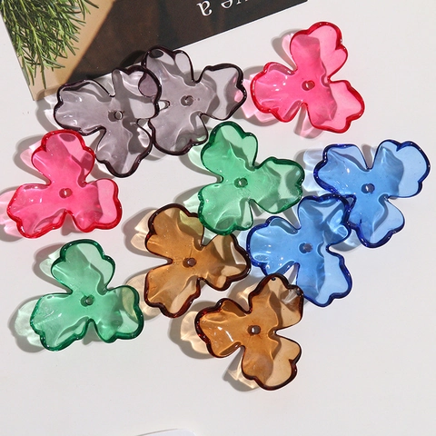 Transparent Acrylic Tulip Flower Charms Three Petal Flower Beads With Hole For DIY Jewelry Making Earring Hair Accessory