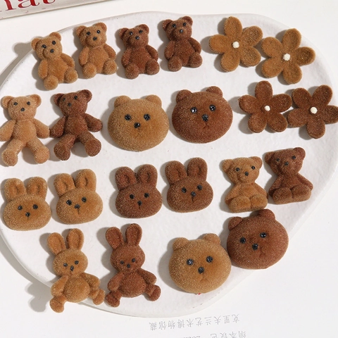 Simpatici Accessori Fai Da Te Floccati con Orso Coniglio Fiore per Orecchini Fermaglio Custodia Cellulare Ciondoli Animali
