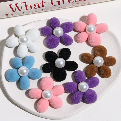 Beflockte Acryl Künstliche Perle Blume DIY Patches Für Haarklammern Broschen Zubehör Handgemachte Blumenverzierungen Hochzeit Deko