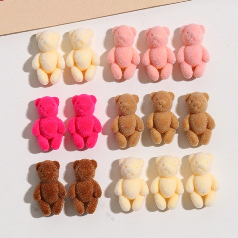 Cute Korean Flocked Bear Resin DIY Accessories For Earring Hair Clip Phone Case Decoration Handcrafted Cartoon Bear Charms Patch