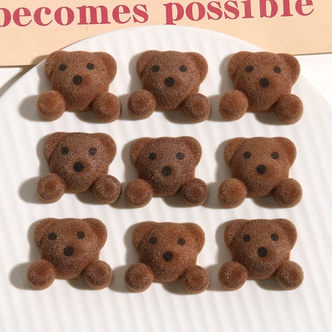 Schattige Gevlokte Beer Hars Charms Bruin Cartoon Beer Cabochons Voor DIY Haaraccessoires Telefoonhoesje Decoratie Handgemaakte Knutselspullen