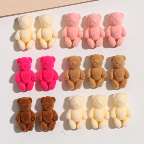 Cute Korean Flocked Bear Resin DIY Accessories For Earring Hair Clip Phone Case Decoration Handcrafted Cartoon Bear Charms Patch