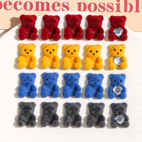 Mini Flocked Bear DIY Jewelry Accessories Cute Resin Bear Buttons For Hair Clips Earrings Handmade Craft Materials