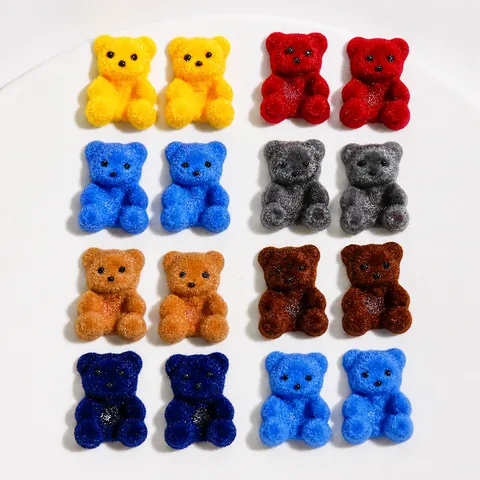Mini Flocked Bear DIY Jewelry Accessories Cute Resin Bear Buttons For Hair Clips Earrings Handmade Craft Materials