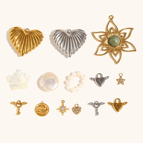Stainless Steel Pendants 18K Gold Plated Heart Angel Wing Star Flower DIY Accessories For Women Jewelry Making Necklace Pendant