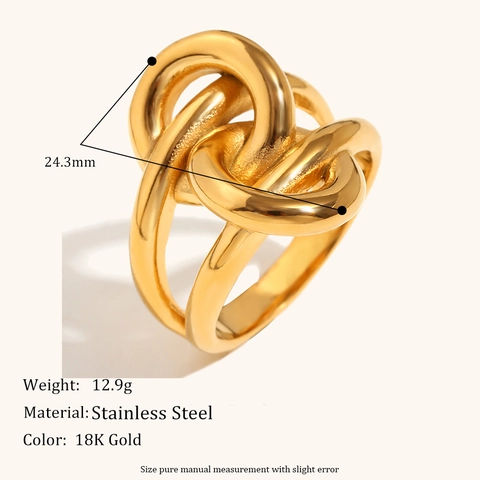 French Style Knotted Winding Stainless Steel Ring For Women 18K Gold Plated Personalized Creative Geometric Fashion Jewelry Finger Ring