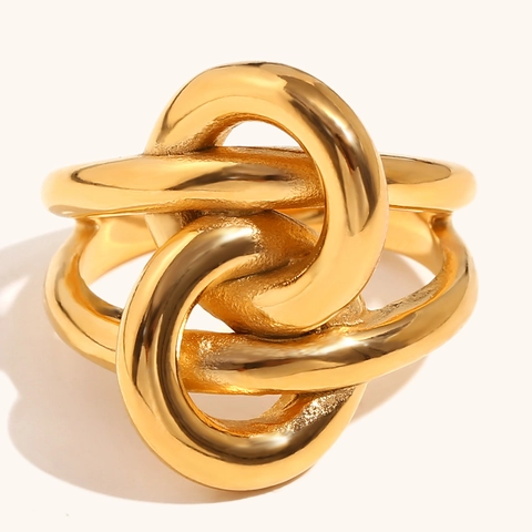 French Style Knotted Winding Stainless Steel Ring For Women 18K Gold Plated Personalized Creative Geometric Fashion Jewelry Finger Ring