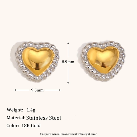 Stainless Steel 18K Gold Plated Heart Pendant Necklace And Stud Earrings Twist Border Vintage INS Women Fashion Jewelry
