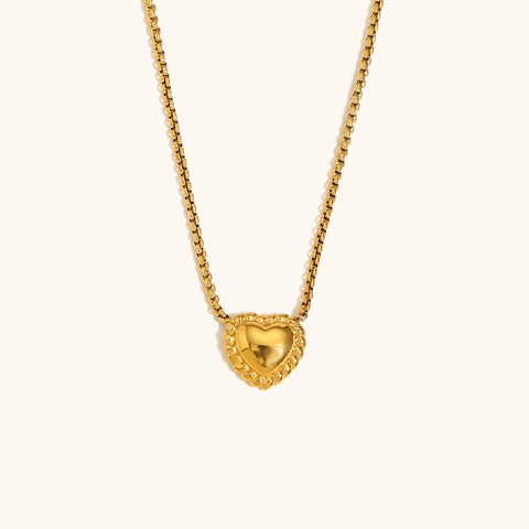 Stainless Steel 18K Gold Plated Heart Pendant Necklace And Stud Earrings Twist Border Vintage INS Women Fashion Jewelry