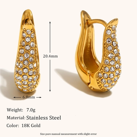 Pendientes de Aro en Forma de U de Acero Inoxidable 316L Minimalistas Chapados en Oro de 18K con Zirconia para Mujer