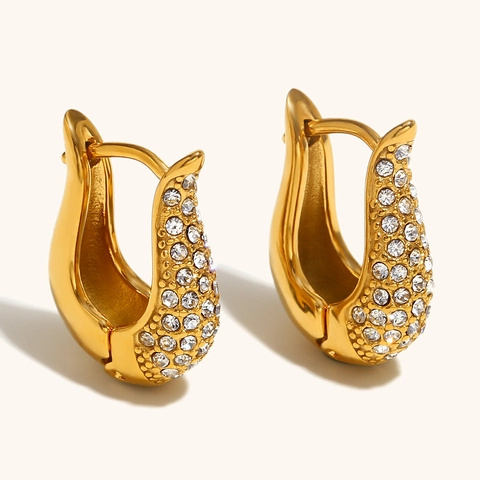 Pendientes de Aro en Forma de U de Acero Inoxidable 316L Minimalistas Chapados en Oro de 18K con Zirconia para Mujer