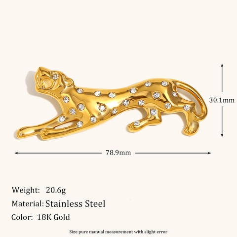 Luxus Edelstahl Springender Leopard Brosche Für Damen Gold Beschichtet Voll Zirkonia Tier Pin Elegant Mode Schmuck Zubehör