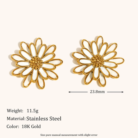 Edelstahl Gänseblümchen Ohrstecker Für Damen Weiß Emaille Blume Ohrringe 18K Vergoldet Hypoallergen Floral Mode Schmuck Geschenk