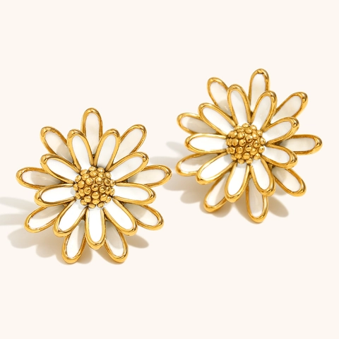 Edelstahl Gänseblümchen Ohrstecker Für Damen Weiß Emaille Blume Ohrringe 18K Vergoldet Hypoallergen Floral Mode Schmuck Geschenk
