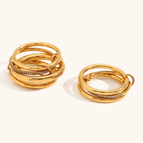 Anillo de Varias Capas de Acero Inoxidable Entrelazado para Mujer Chapado en Oro 18K Zirconia Micro-Pavé Joyería