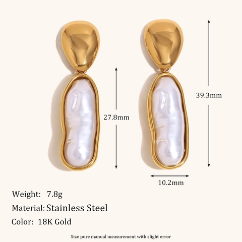 18K Gold Plated Stainless Steel Artificial Baroque Pearl Pendant Necklace And Long Drop Earrings For Women Fashion Jewelry Gift
