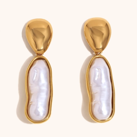 18K Gold Plated Stainless Steel Artificial Baroque Pearl Pendant Necklace And Long Drop Earrings For Women Fashion Jewelry Gift