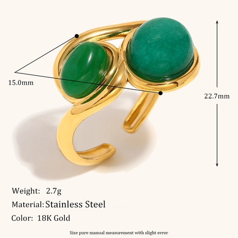 Bagues Ouvertes en Acier Inoxydable Plaqué Or 18K Pierre Naturelle pour Femmes Vintage Étoile de Mer Cœur Bijoux Réglables