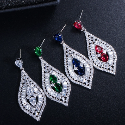 Pendientes Colgantes de Lujo en Forma de Gota de Agua Cobre Circonia Incrustado Con Poste de Plata de Ley 925 para Boda Banquete Joyería de Mujer