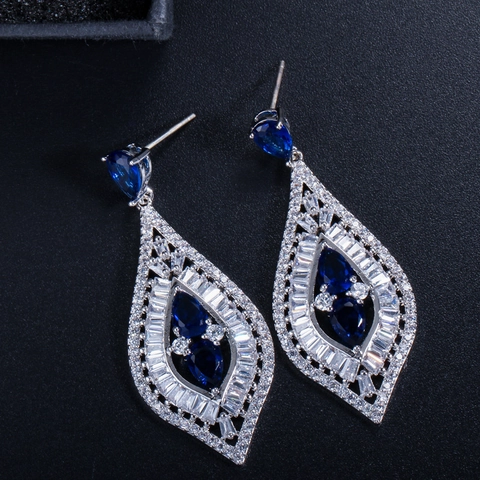 Pendientes Colgantes de Lujo en Forma de Gota de Agua Cobre Circonia Incrustado Con Poste de Plata de Ley 925 para Boda Banquete Joyería de Mujer