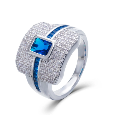 Luxe Koperen Zirkonia Ring Voor Vrouwen Vierkante Blauw Groen Wit Hoofdsteen Pave Strass Band Mode Sieraden Ring