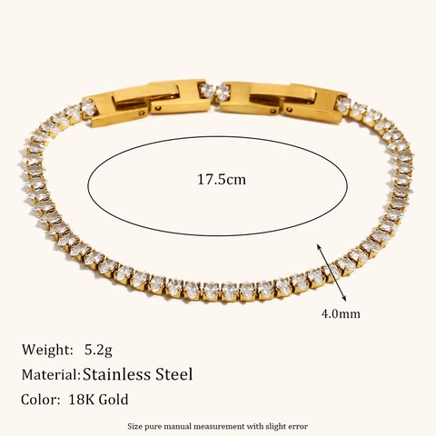 Pulsera Tennis De Circonita Blanca Talla Marquesa Chapado En Oro 18K Acero Inoxidable Joyería Para Mujer Moda Elegante