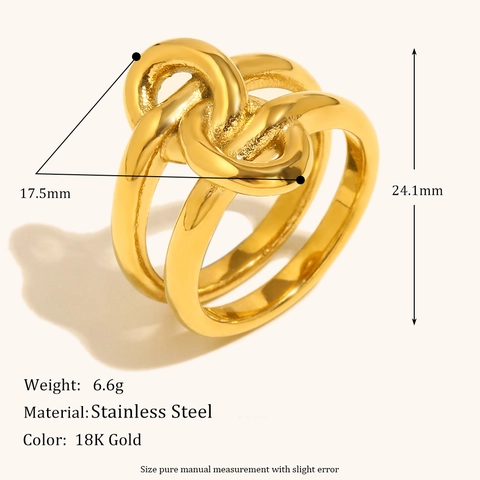 Minimalist Stainless Steel Double Layer Knot Ring 18K Gold Plated Two Tone Interlocking Band Ring For Women Fashion Jewelry