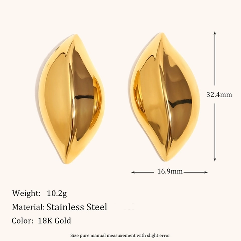 Pendientes de Botón de Hoja Geométrica de Acero Inoxidable Elegantes Franceses Chapados en Oro de Dieciocho Quilates Bicolores Pulidos Espejo para Mujer