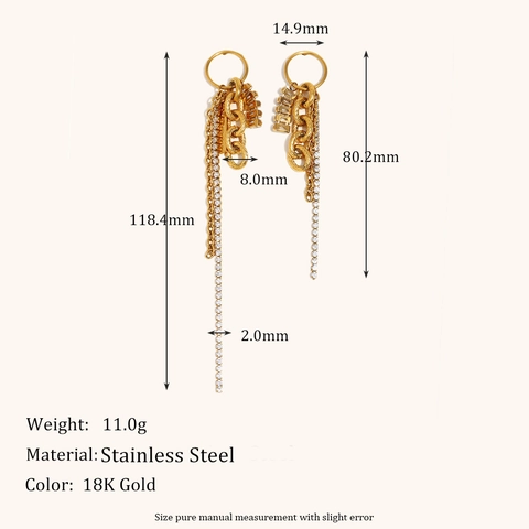 Pendientes de Gota de Borla de Diamantes de Imitación de Acero Inoxidable Bañados en Oro 18K para Mujer Joyas de Cadena