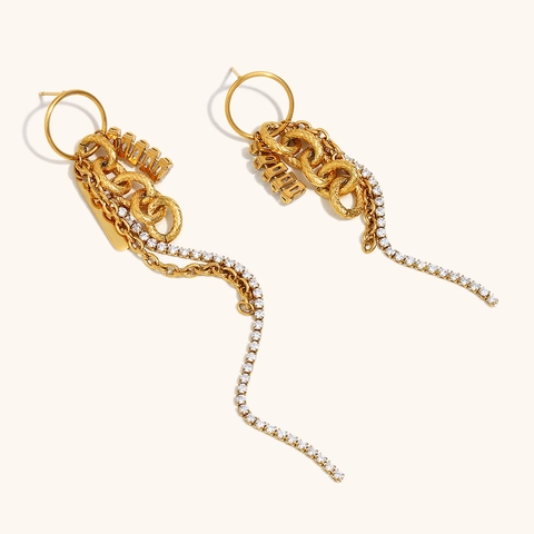 Pendientes de Gota de Borla de Diamantes de Imitación de Acero Inoxidable Bañados en Oro 18K para Mujer Joyas de Cadena
