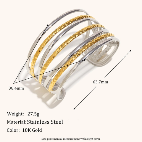 Stainless Steel Open Cuff Bangle For Women Gold Silver Plated Flower Geometric Circle Layered Minimalist Jewelry Gift