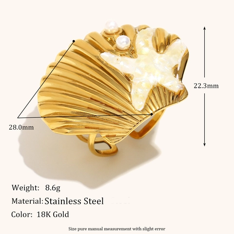 Mode Edelstahl Ozean Resort Stil Ring Luxus Vergoldet Schildkröte Krabbe Muschel Seestern Offener Verstellbarer Ring Für Damen Schmuck Geschenk