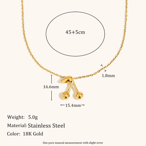 Stainless Steel Cherry Pendant Necklace And Earring Studs Gold Plated Fruit Jewelry For Women Daily Fashion Accessories