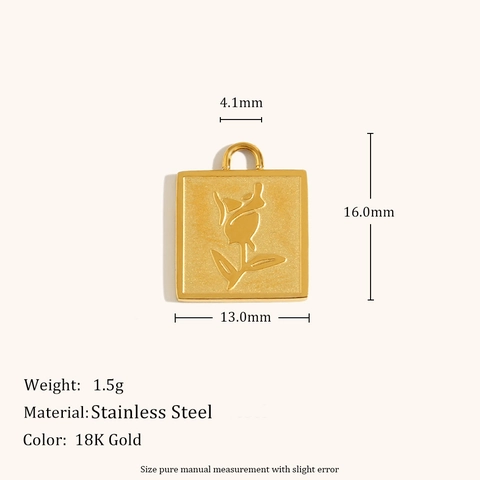 18K Gold Plated Stainless Steel Pendant Cherry Heart Rose Engraved Charm For DIY Jewelry Making Accessories For Women
