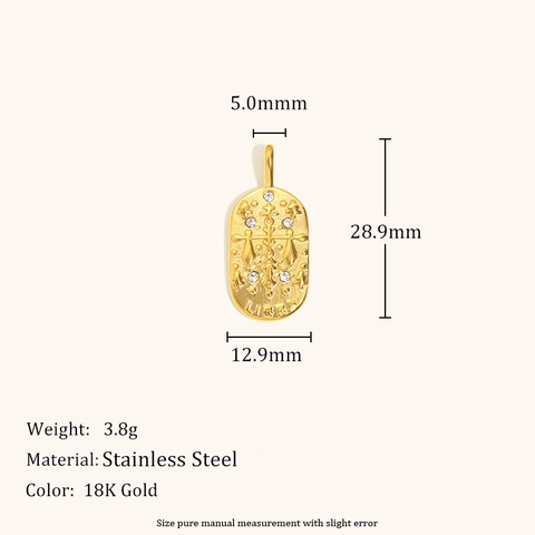 Ciondolo Zodiacale Minimalista in Acciaio Inossidabile Placcato Oro 18K Moneta Ovale Strass Gioiello Costellazione